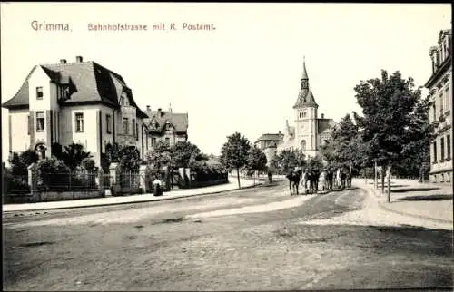 Ak Grimma in Sachsen, Bahnhofstraße, Postamt
