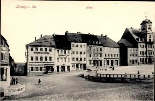 Ak Leisnig in Sachsen, Markt, Kräutergewölbe, Konditorei & Cafe