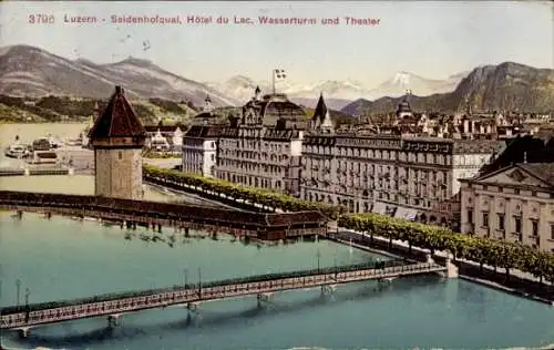 Ak Luzern Stadt Schweiz, Seidenhofquai, Hotel du Lac, Wasserturm und Theater