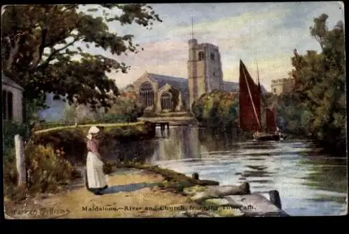 Künstler Ak Maidstone Kent England, Fluss, Kirche