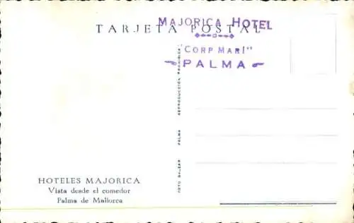 Ak Palma de Mallorca Balearische Inseln, Hotel Majorica, Blick aus dem Speisesaal