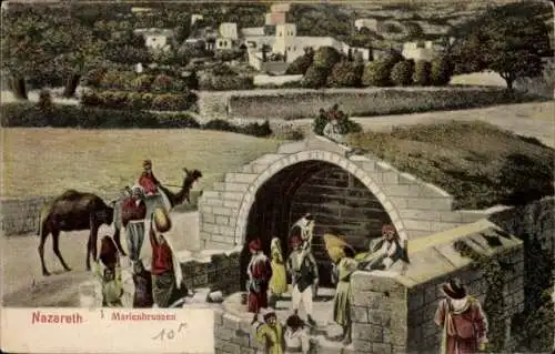 Ak Nazaret Nazareth Israel, Männer am Marienbrunnen