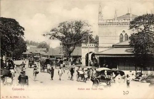 Ak Colombo Ceylon Sri Lanka, Pettah and town hall, Rikscha