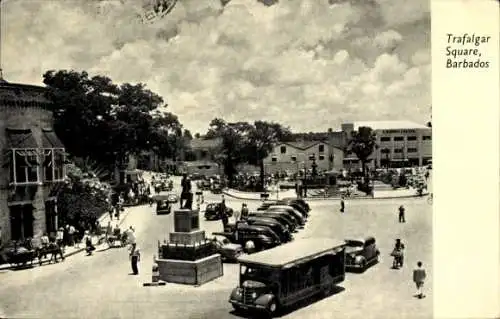 Ak Barbados, Trafalgar Square, Bus, Denkmal, Parkplatz