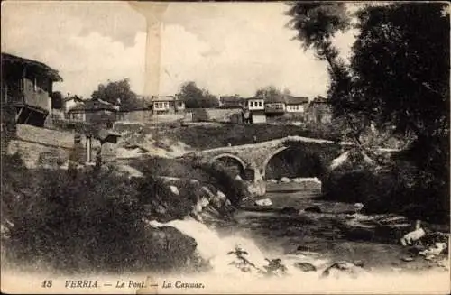Ak Fusheverria Fushe Verria Albanien, The Bridge, The Waterfall, Flusspartie mit Brücke und Ort