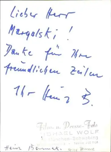 Ak Schauspieler Heinz Bommet, Portrait, Autogramm