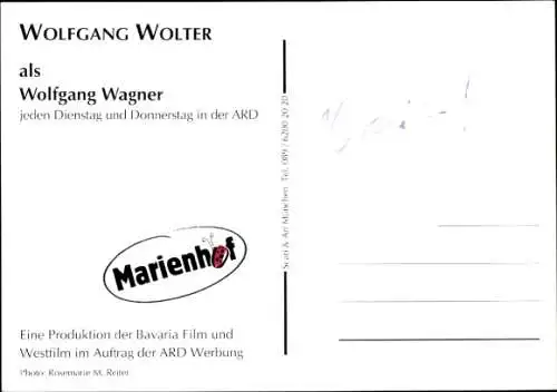 Ak Schauspieler Wolfgang Wolter, Portrait, Autogramm, Serie Marienhof, als Wolfgang Wagner, ARD