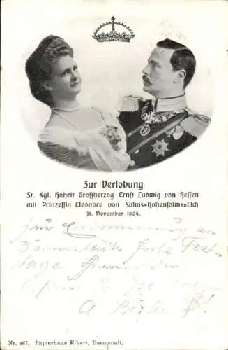Ak Großherzog Ernst Ludwig von Hessen, Prinzessin Eleonore von Solms-Hohensolms-Lich, Verlobung