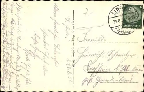 Ak Lindau am Bodensee Schwaben, Hafen, Leuchtturm, Zeppelin