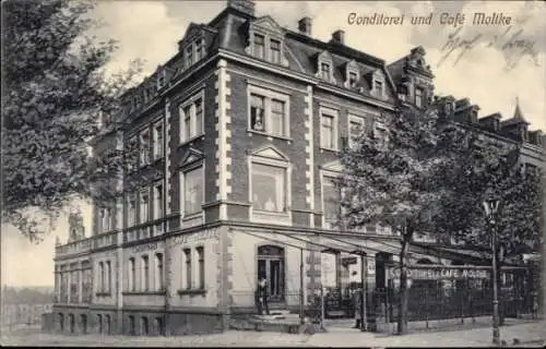 Ak Hof an der Saale Oberfranken Bayern, Konditorei und Café Moltke