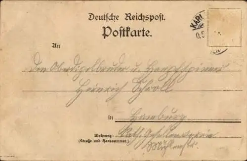 Litho Karlsruhe in Baden, Marktplatz, Rathaus