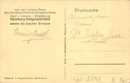 Ak Nordseeinsel Helgoland, Treppe zum Oberland, Vereinsreise Karlsbader Volksbildungsverein 1922