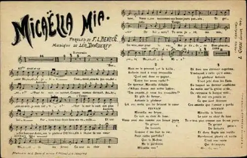 Lied Ak Micaella mia, Text F. L. Beneck, Musik Leo Daniderff