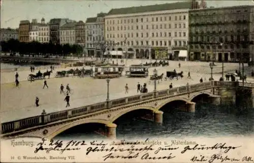 Ak Hamburg Altstadt, Blick über die Reesendammbrücke, Alsterdamm, Straßenbahn