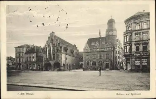 Ak Dortmund im Ruhrgebiet, Rathaus, Sparkasse