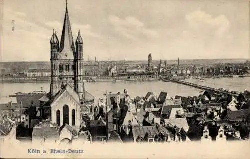 Ak Köln am Rhein, Deutz, Brücke, St. Martin