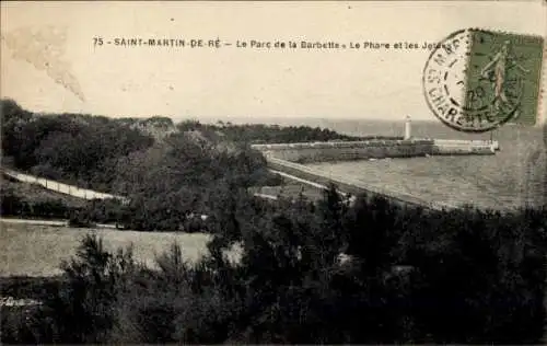 Ak Saint Martin de Ré Ile de Ré Charente-Maritime, Parc de la Barbette, Leuchtturm, Seebrücke