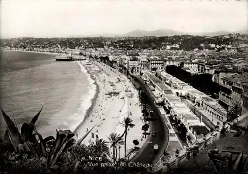 Ak Nice Nizza Alpes Maritimes, Vue prise du Chateau, Strand