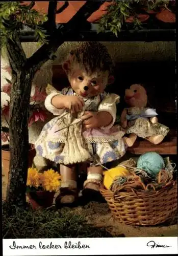 Ak Mecki der Igel, Immer locker bleiben, Igelkind mit Strickzeug