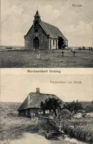 Ak Nordseebad St. Peter Ording, Kirche, Fischerhaus am Deich