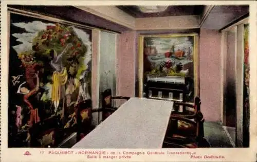 Ak CGT Dampfer Normandie, salle a manger privee
