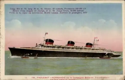 Ak Dampfer Normandie, CGT, French Line