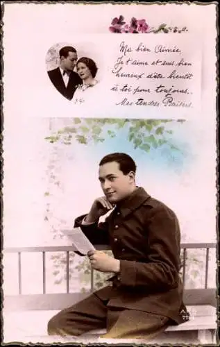 Ak Französischer Soldat in Uniform, Soldatenliebe