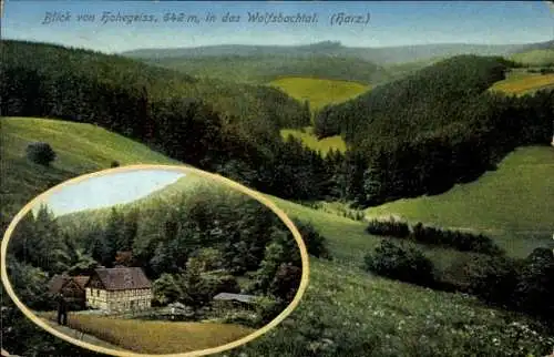 Ak Hohegeiß Braunlage im Oberharz, Blick in das Wolfsbachtal, Wolfsbachmühle