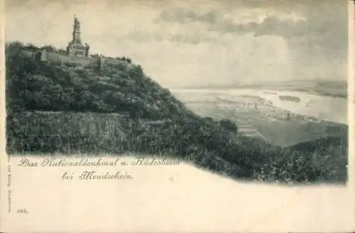 Mondschein Ak Rüdesheim am Rhein, Niederwald Nationaldenkmal