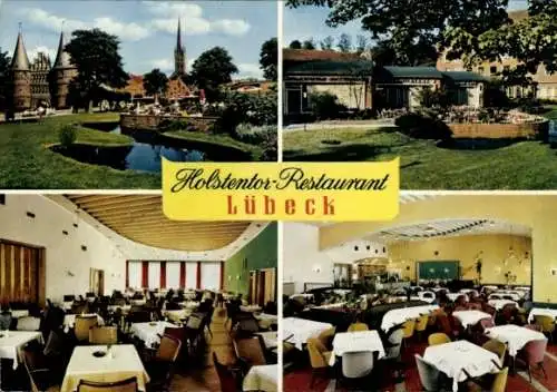 Ak Hansestadt Lübeck, Holstentor-Restaurant, Gastraum, Außenansicht