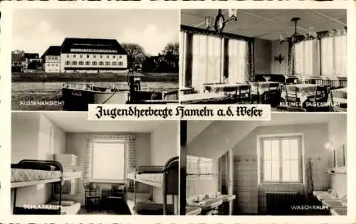 Ak Hameln an der Weser Niedersachsen, Jugendherberge, Schlafraum, Waschraum, Tagesraum