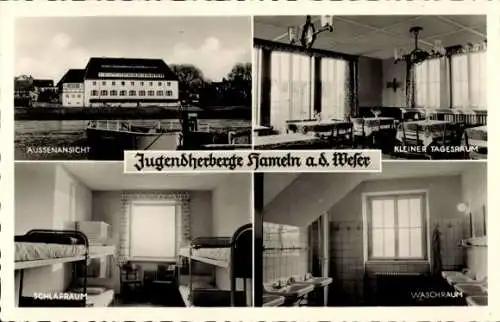 Ak Hameln an der Weser Niedersachsen, Jugendherberge, Schlafraum, Waschraum, Tagesraum