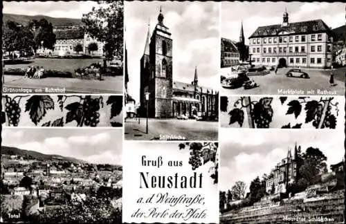 Ak Neustadt an der Weinstraße, Stiftskirche, Marktplatz, Rathaus, Haardter Schlößchen