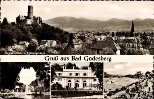 Ak Bad Godesberg Bonn am Rhein, Gesamtansicht, Siebengebirge, Kurpark, Redoute, Rheinpromenade