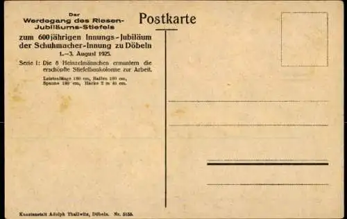 Ak Döbeln in Sachsen, Riesen Jubiläums Stiefel, Schuhmacher Innung 1925, Heinzelmännchen