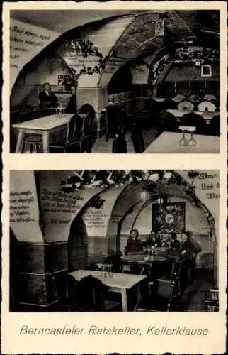 Ak Bernkastel an der Mosel, Ratskeller, Kellerklause, Innenansicht
