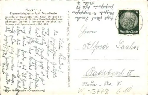 Ak Meschede im Sauerland, Blockhaus Hennetalsperre, Terrasse