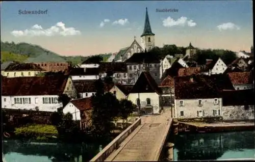 Ak Schwandorf im Oberpfälzer Wald Bayern, Naabbrücke, Kirche