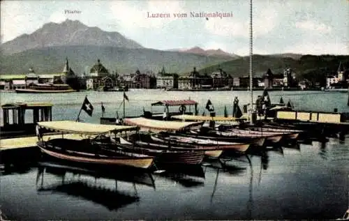 Ak Luzern Stadt Schweiz, Nationalquai, Pilatus