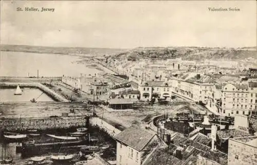 Ak Saint Helier Kanalinsel Jersey, Luftbild vom Ort, Hafen