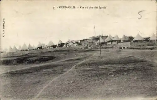 Ak Oued Amlil Marokko, Seitenansicht der Spahis, Militärlager