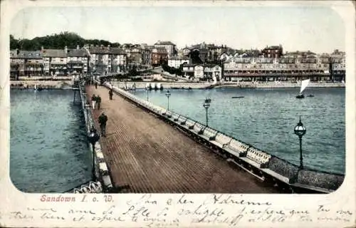 Ak Sandown Isle of Wight Südostengland, Blick auf den Ort