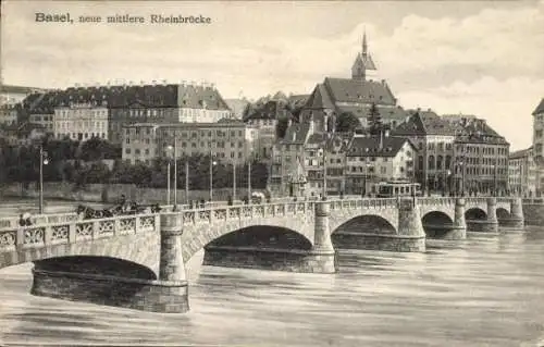 Ak Basel Bâle Stadt Schweiz, neue mittlere Rheinbrücke