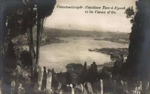 Ak Konstantinopel Istanbul Türkei, Cimitiere Turc à Eyoub et la Corne d'Or