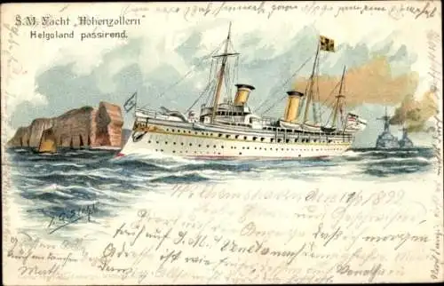 Präge Künstler Litho Siehl, J.G., Dampfer SMY Hohenzollern, Helgoland