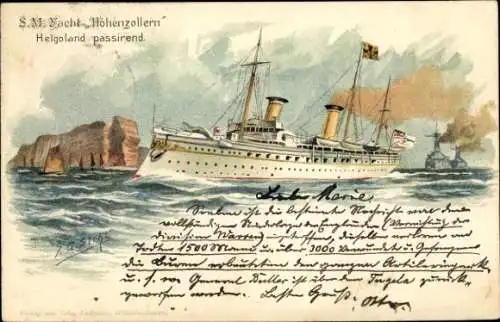 Präge Künstler Litho Siehl, J.G., Dampfer SMY Hohenzollern, Helgoland