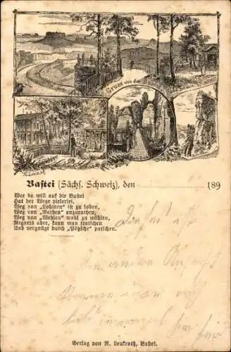 Vorläufer Ganzsachen Litho Lohmen im Elbsandsteingebirge, Bastei, Sächsische Schweiz, 1893