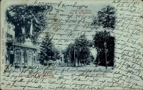 Mondschein Ak Pinneberg in Holstein, Fußpfad nach Rellingen, Gasthof zur Eiche