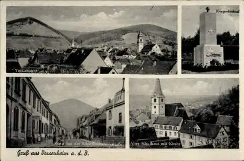 Ak Dossenheim an der Bergstraße Baden, Altes Schulhaus, Kirche, Kriegerdenkmal, Schwabenheimerstr.