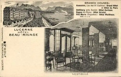 Ak Luzern Stadt Schweiz, Hotel Beau-Rivage, Vestibule